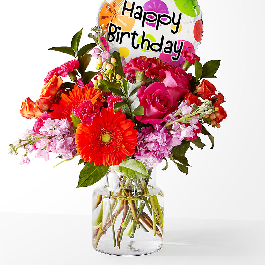 Fiesta Bouquet with Birthday Balloon – LARRY'S FLORIST, Cliffside Park NJ