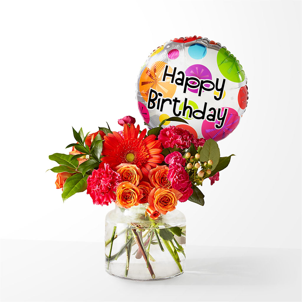 Fiesta Bouquet with Birthday Balloon – LARRY'S FLORIST, Cliffside Park NJ