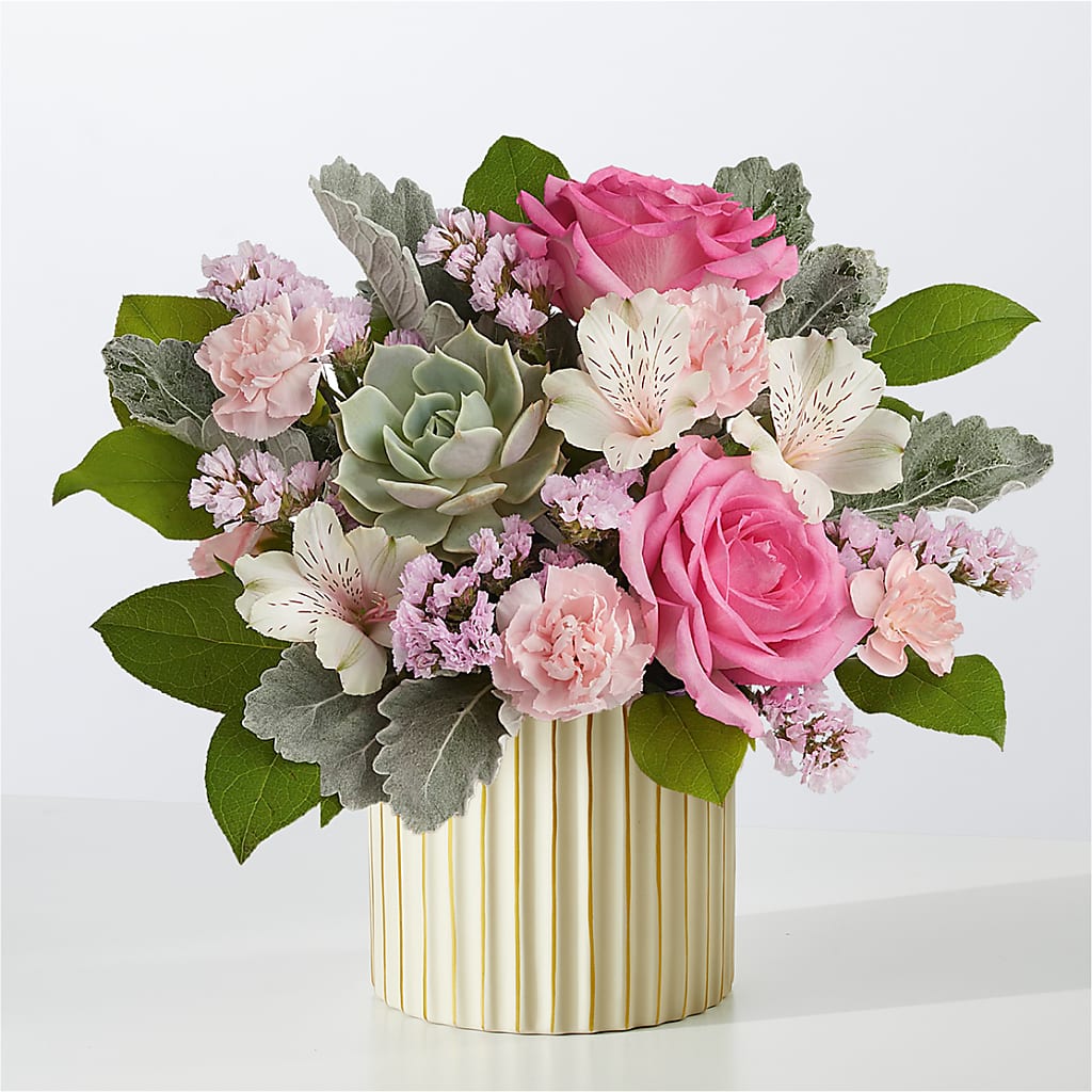 Dusty Rose Bouquet with Ivory Vase – LARRY'S FLORIST, Cliffside Park NJ