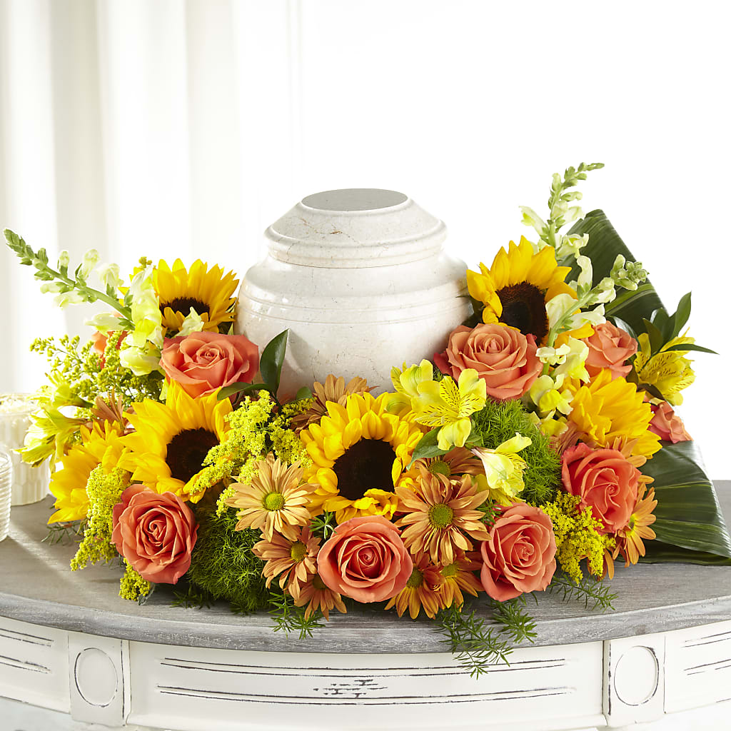 Faithful Sunflower Cremation Adornment – LARRY'S FLORIST, Cliffside Park NJ