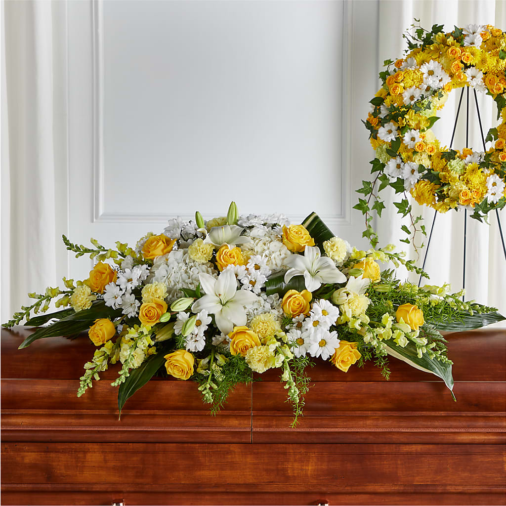 Golden Harmony Casket Spray – LARRY'S FLORIST, Cliffside Park NJ