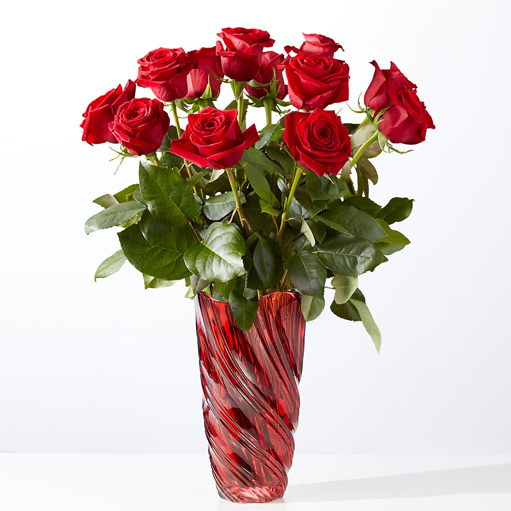 Classic Love Red Rose Bouquet with Luxe Swirl Vase – LARRY'S FLORIST, Cliffside Park NJ