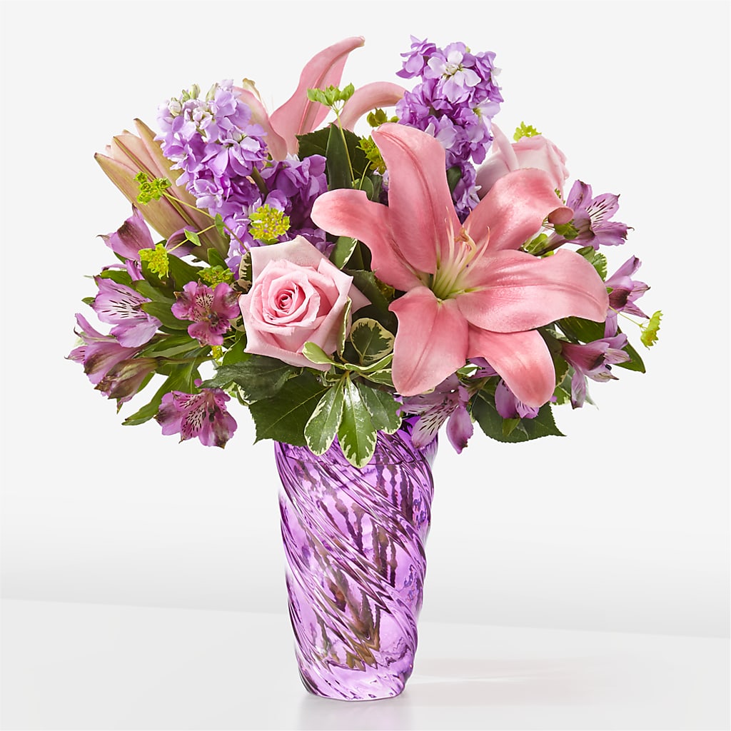 Precious Petals Bouquet with Luxe Swirl Vase – LARRY'S FLORIST, Cliffside Park NJ