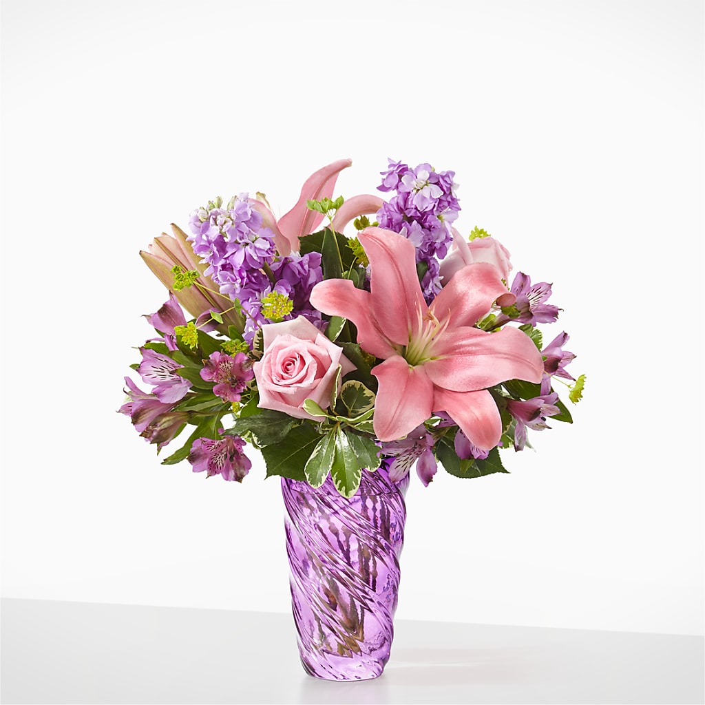 Precious Petals Bouquet with Luxe Swirl Vase – LARRY'S FLORIST, Cliffside Park NJ