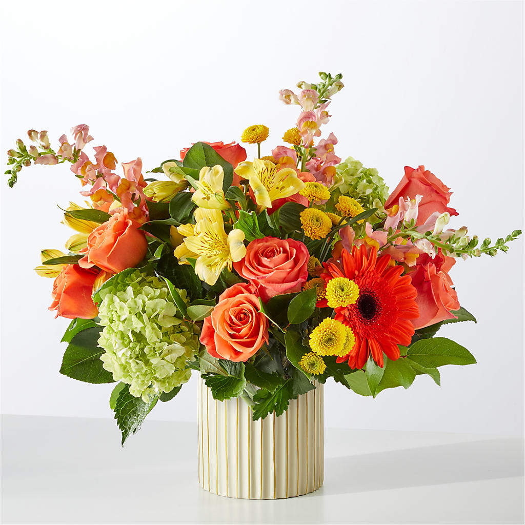 Autumn Sunshine Bouquet with Ivory Vase – LARRY'S FLORIST, Cliffside Park NJ