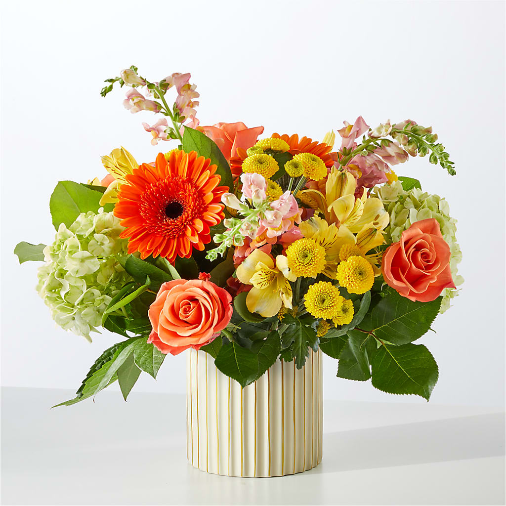 Autumn Sunshine Bouquet with Ivory Vase – LARRY'S FLORIST, Cliffside Park NJ